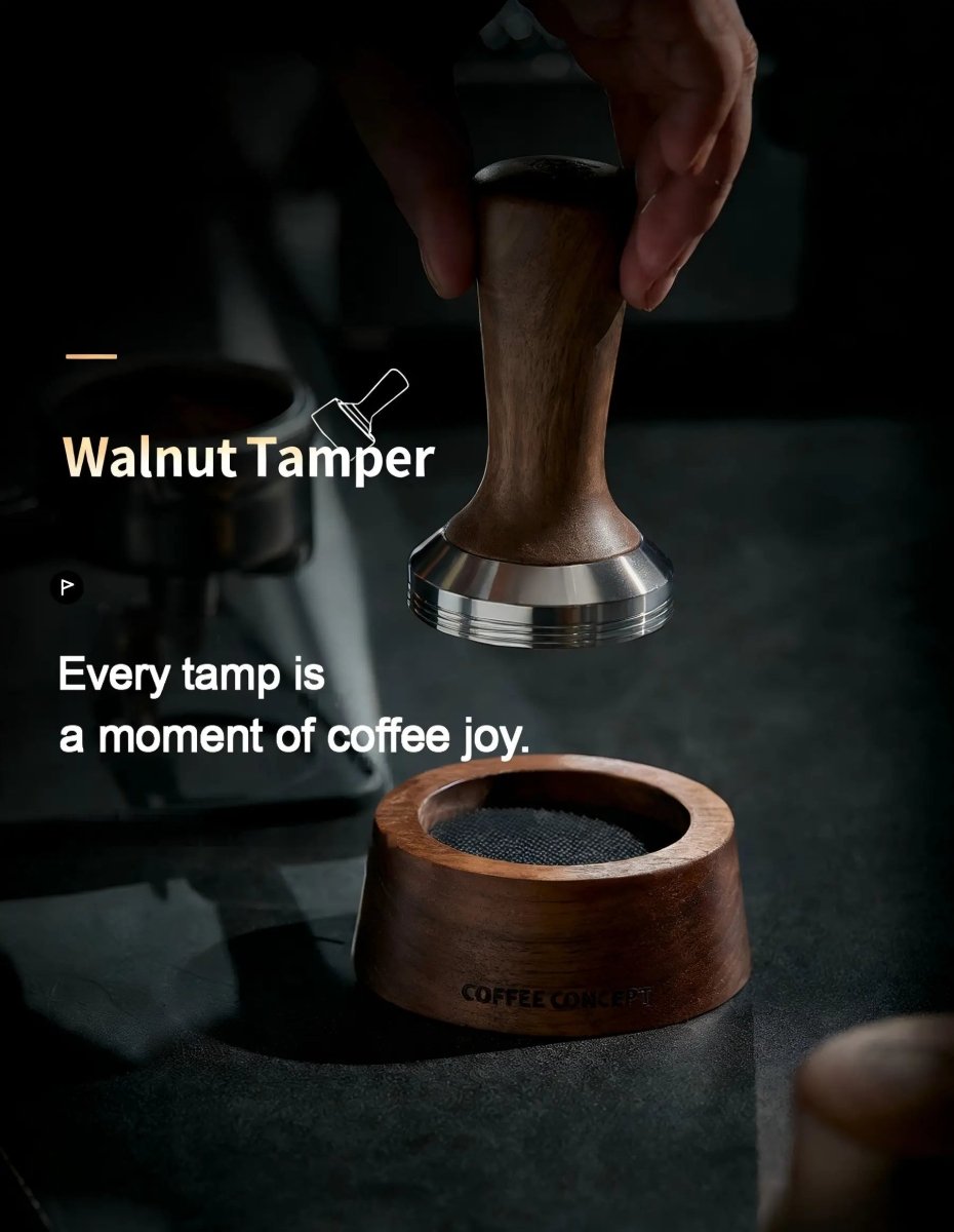Solid Walnut Espresso Tamper Set - 58mm Solid Wood Handle + Stand - Shop Coffee Hobby