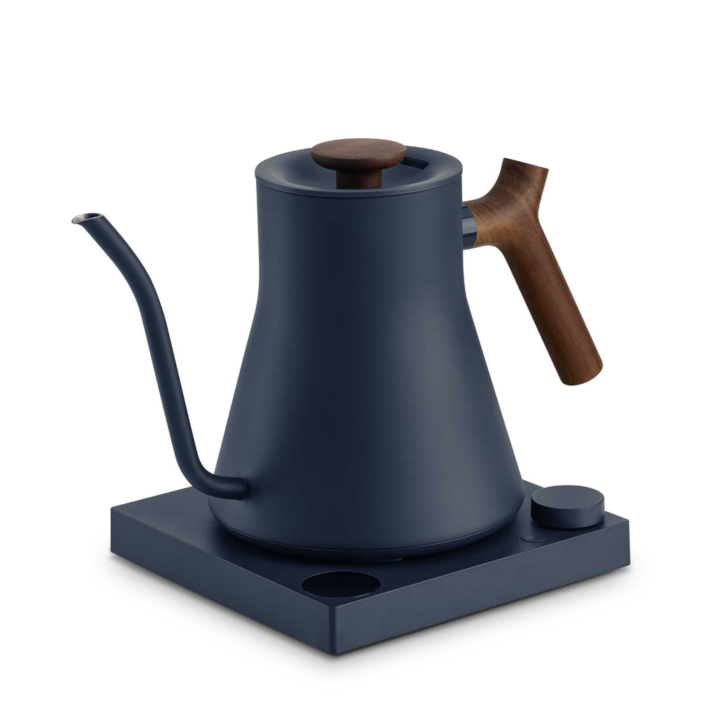Stone Blue & Walnut version of the Fellow Stagg EKG Pro Gooseneck Kettle.