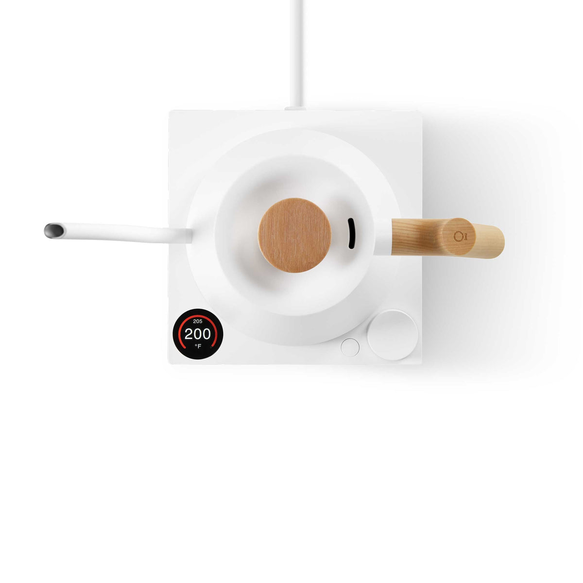 Matte White & Maple version of the Fellow Stagg EKG Pro Electric Gooseneck Kettle.