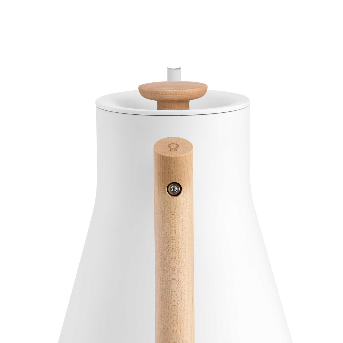 Matte White & Maple version of the Fellow Stagg EKG Pro Electric Gooseneck Kettle.