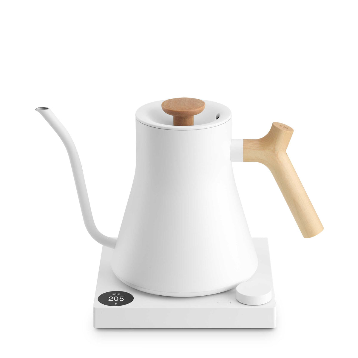 Matte White & Maple version of the Fellow Stagg EKG Pro Electric Gooseneck Kettle