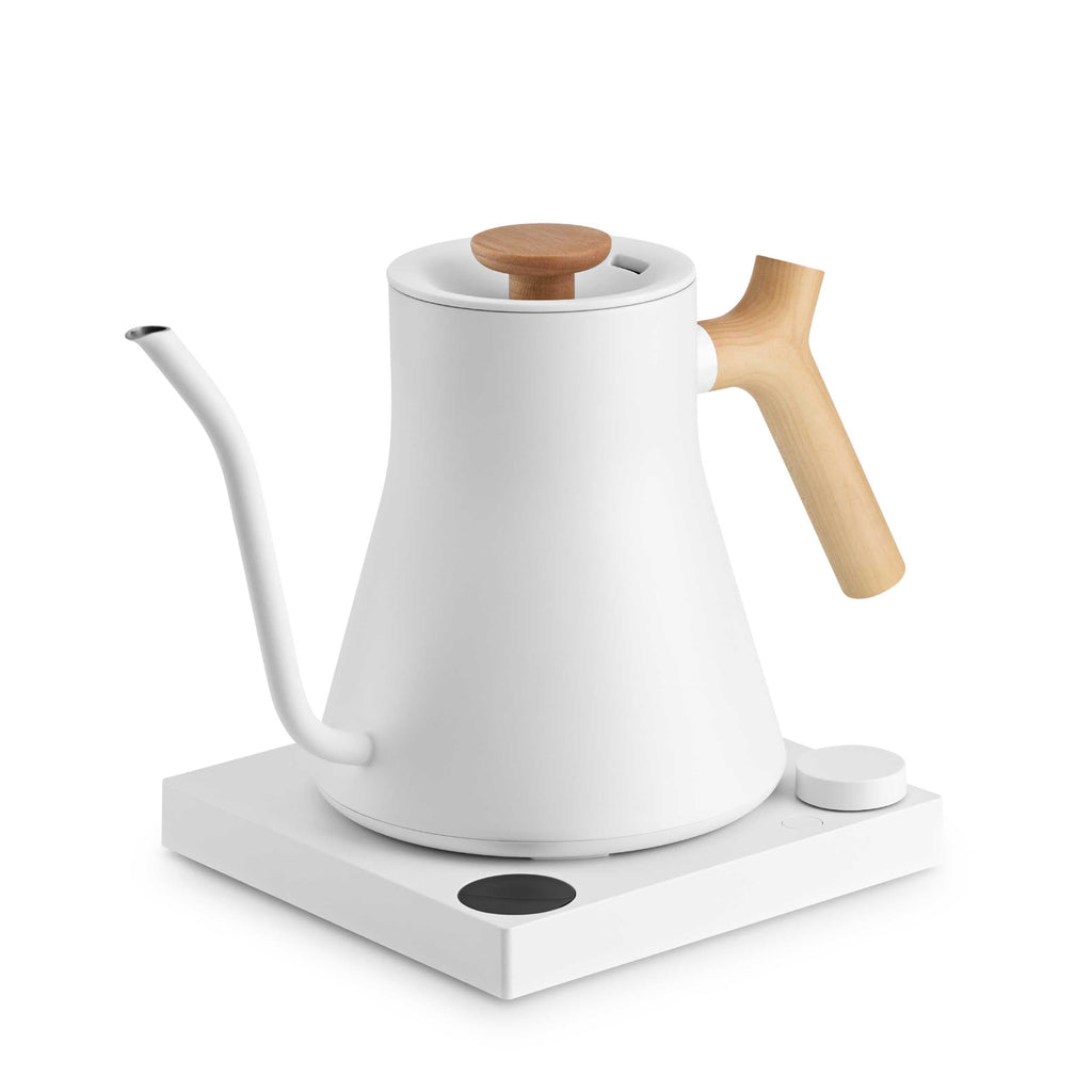 Matte White & Maple version of the Fellow Stagg EKG Pro Electric Gooseneck Kettle