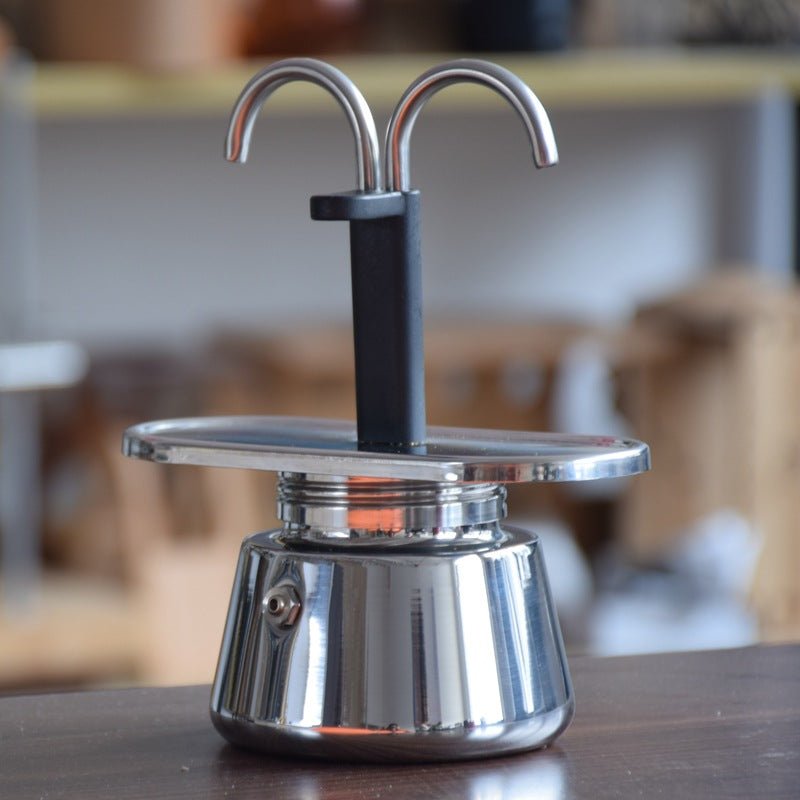 Silver Stainless Steel Moka Pot for stovetop coffee brewing