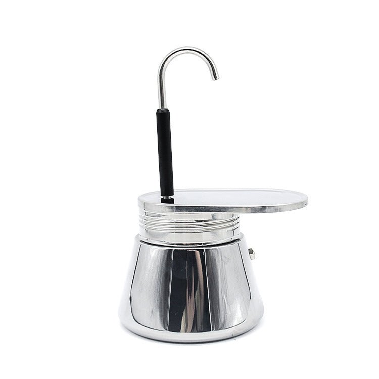 Silver 200ml Stainless Steel Moka Pot for stovetop coffee brewing.