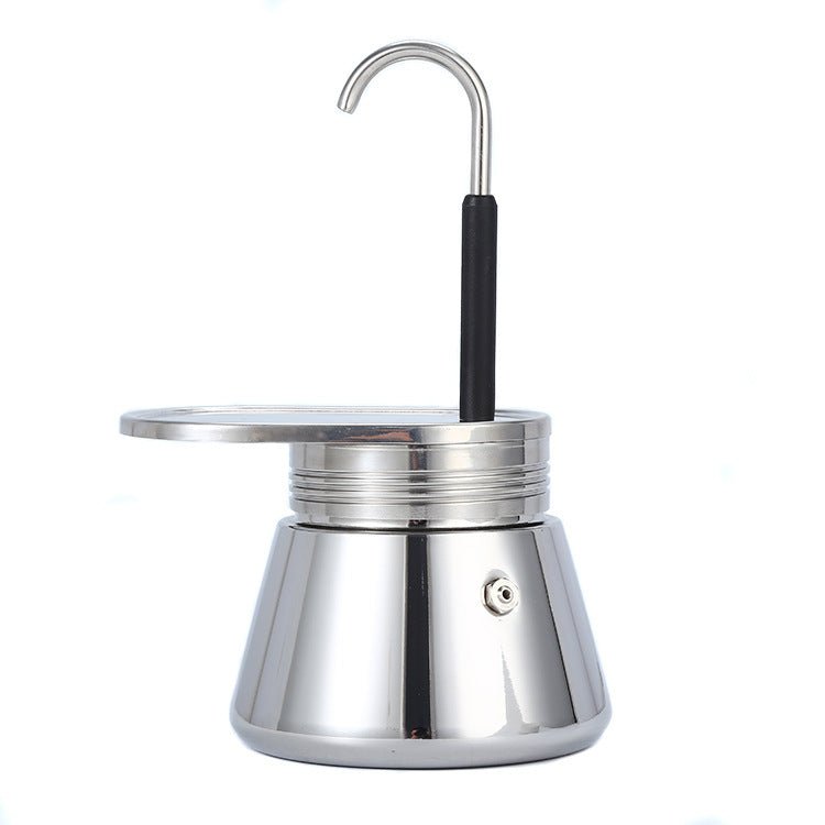 Silver 300ml Stainless Steel Moka Pot for stovetop coffee brewing.