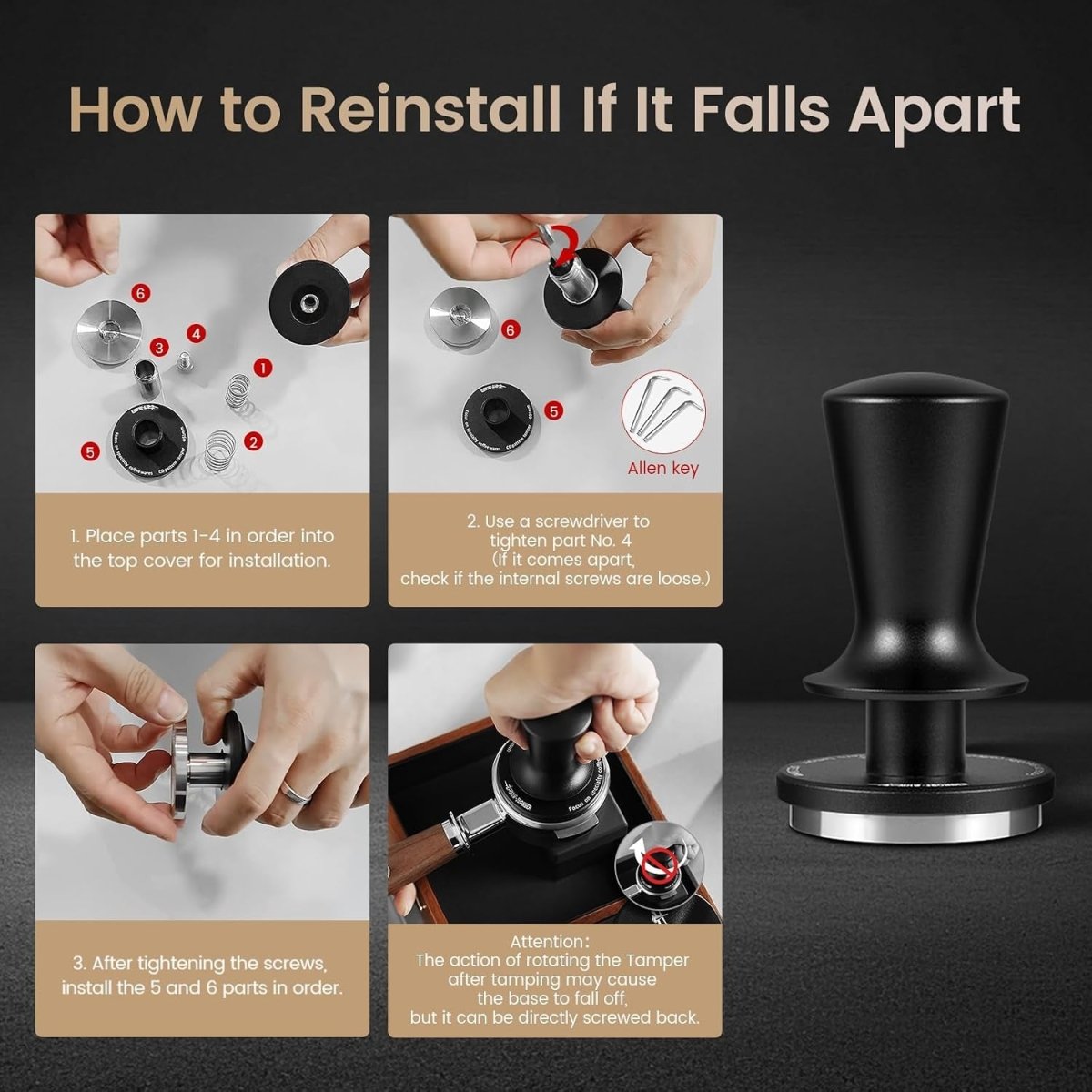 Tamper Tool Espresso 58Mm, Coffee Tamper with Spring Loaded, Auto-Rebound, 58.35Mm Espresso Press Tamper Tool for 58Mm Espresso Machine, Auto-Leveling Tamper without Tilting,T6101-Os - Shop Coffee Hobby
