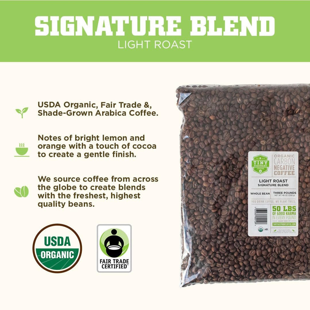 Tiny Footprint Coffee - Organic Signature Blend Light Roast - Whole Bean Coffee, USDA Organic & Carbon Negative - Haynesworld General Goods