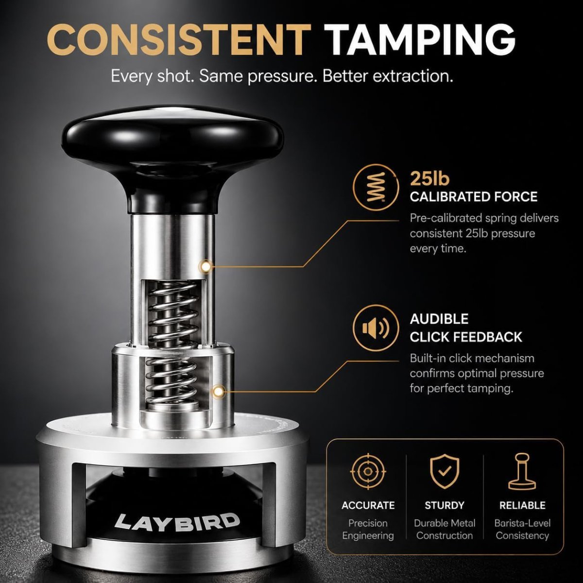 Tripress Espresso Tamper 58Mm, Spring Loaded Coffee Tamper for 58Mm Portafilter Baskets, 25Lb Constant Pressure Self Leveling Tamper Tool, Zero-Residue Threaded Base - Shop Coffee Hobby