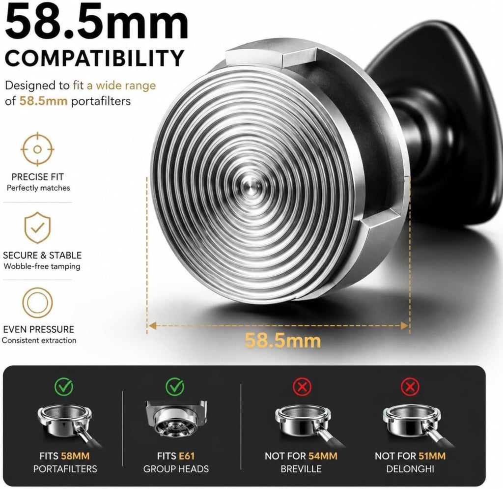 Tripress Espresso Tamper 58Mm, Spring Loaded Coffee Tamper for 58Mm Portafilter Baskets, 25Lb Constant Pressure Self Leveling Tamper Tool, Zero-Residue Threaded Base - Shop Coffee Hobby