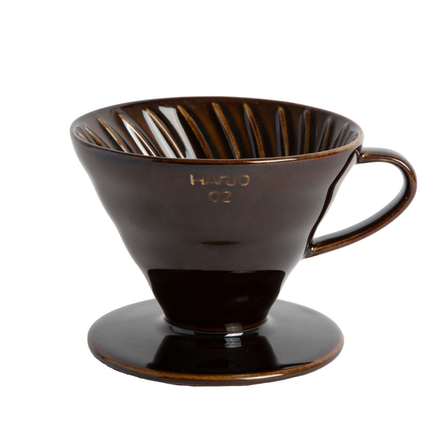 Espresso Parts Hario V60 02 Ceramic Pour-Over Coffee Dripper in Saddle Brown.