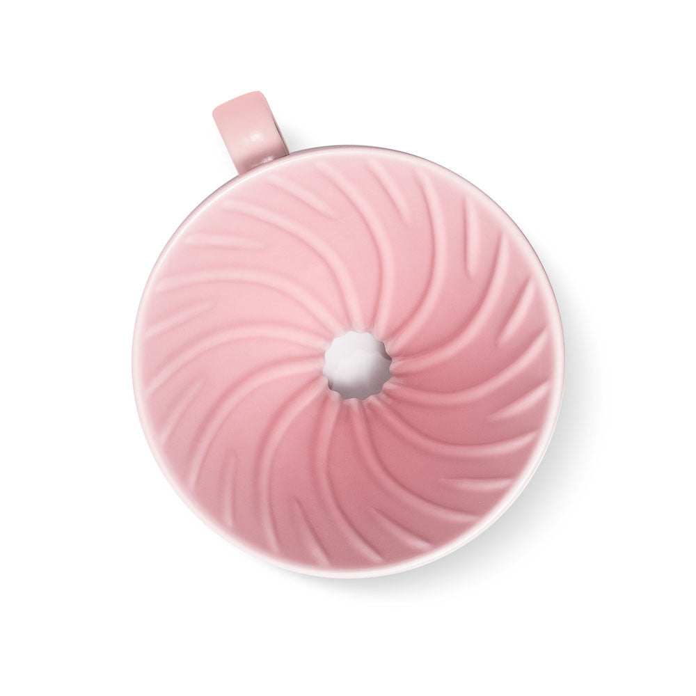 Pink Hario V60 Ceramic Dripper 02 for brewing specialty coffee.