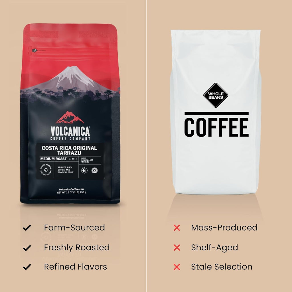 Volcanica Espresso Beans Decaf Coffee, Dark Roast Whole Bean Coffee, Bold Sweet Flavor, Swiss Water Process, Fresh Roasted, Kosher, Vegan, Gluten-Free, 16 Oz - Haynesworld General Goods