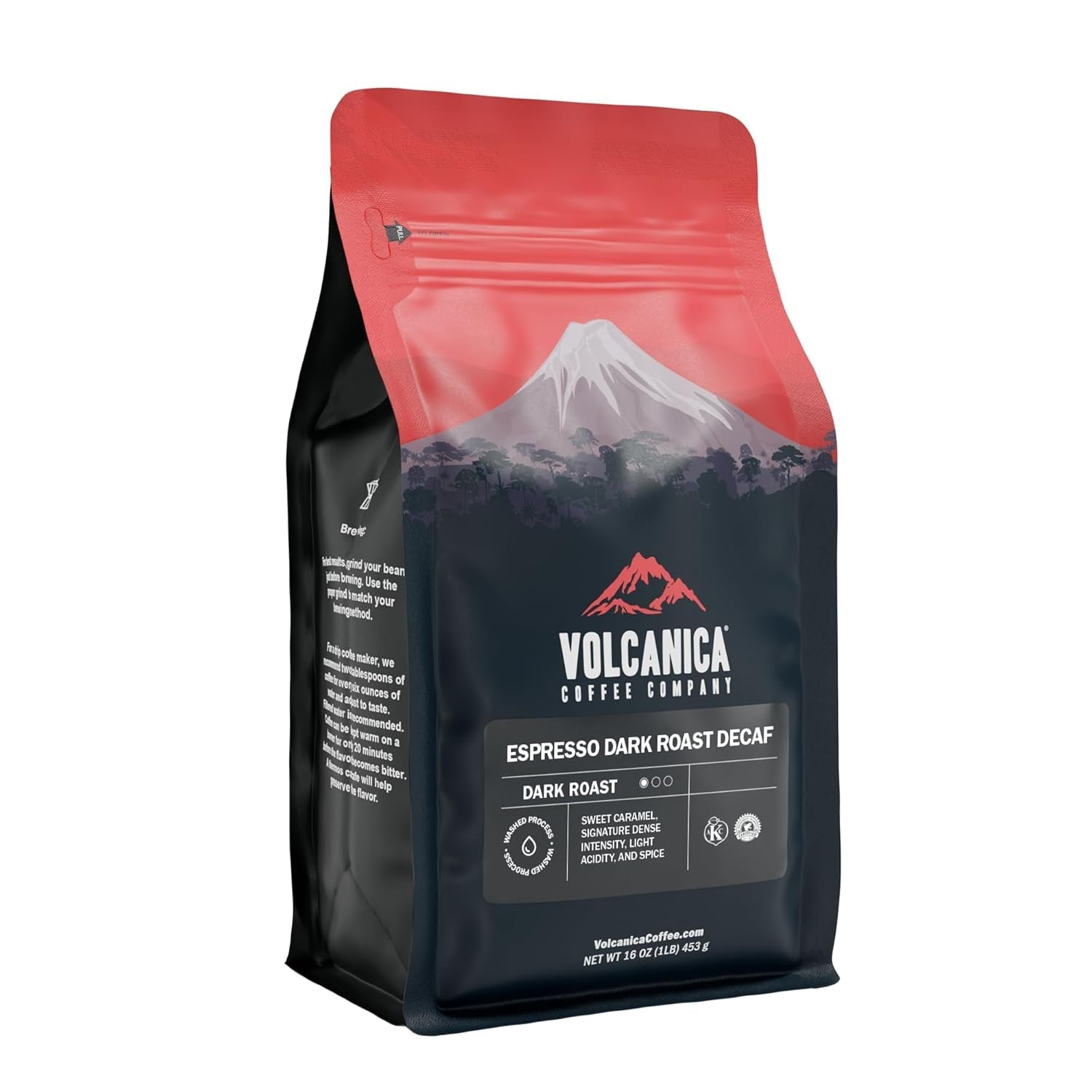 Volcanica Espresso Beans Decaf Coffee, Dark Roast Whole Bean Coffee, Bold Sweet Flavor, Swiss Water Process, Fresh Roasted, Kosher, Vegan, Gluten-Free, 16 Oz - Haynesworld General Goods