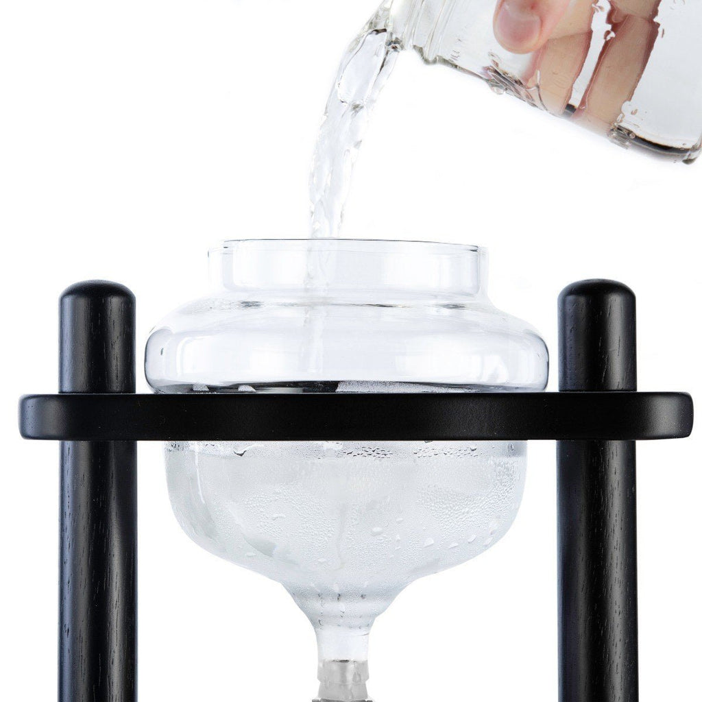 Black Straight Frame version of the Yama Glass Cold Brew Tower for 6–8 cup capacity.