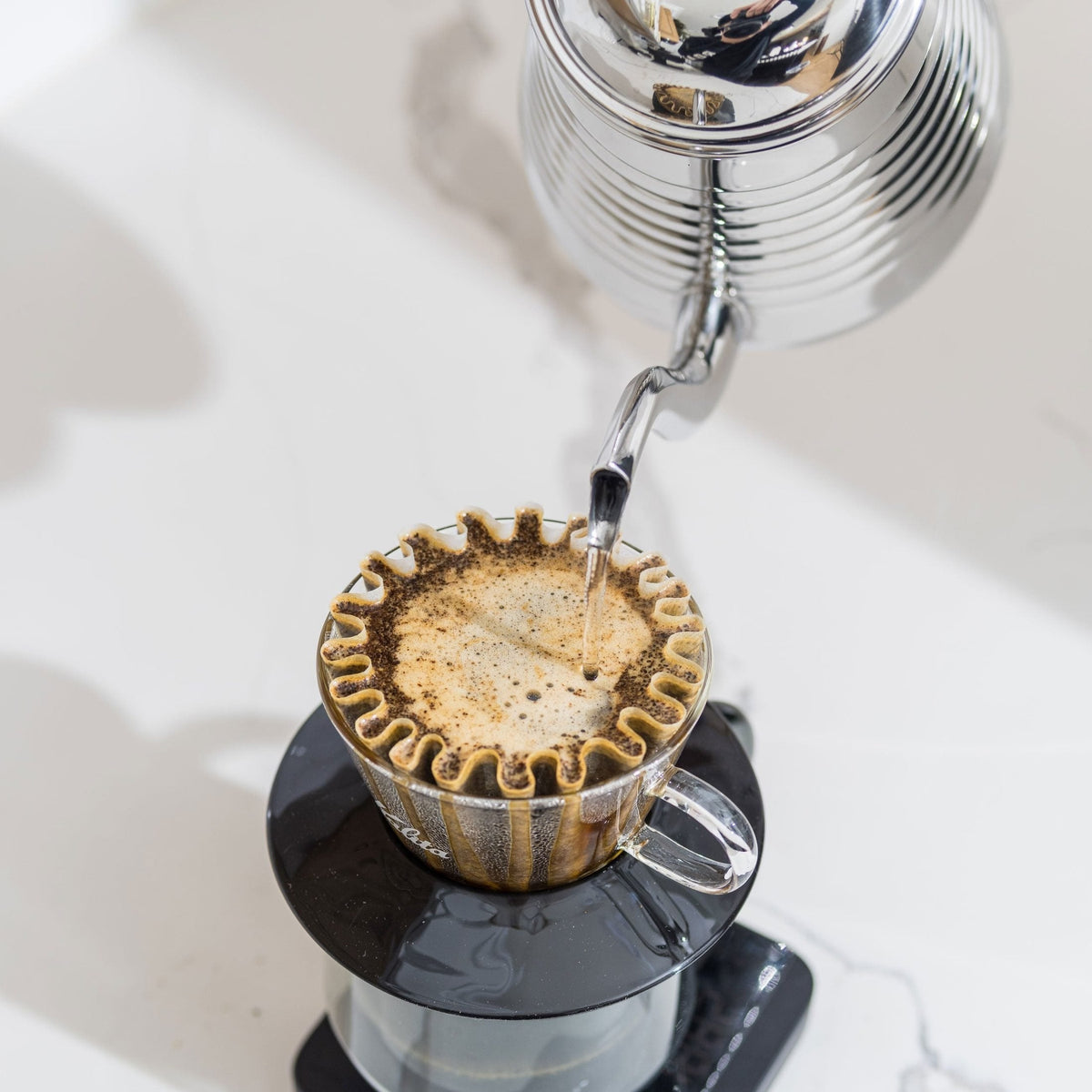 Kalita Wave 155 Glass Pour-Over Dripper with Black Collar