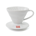 White Hario V60 01 ceramic dripper on a clean white background