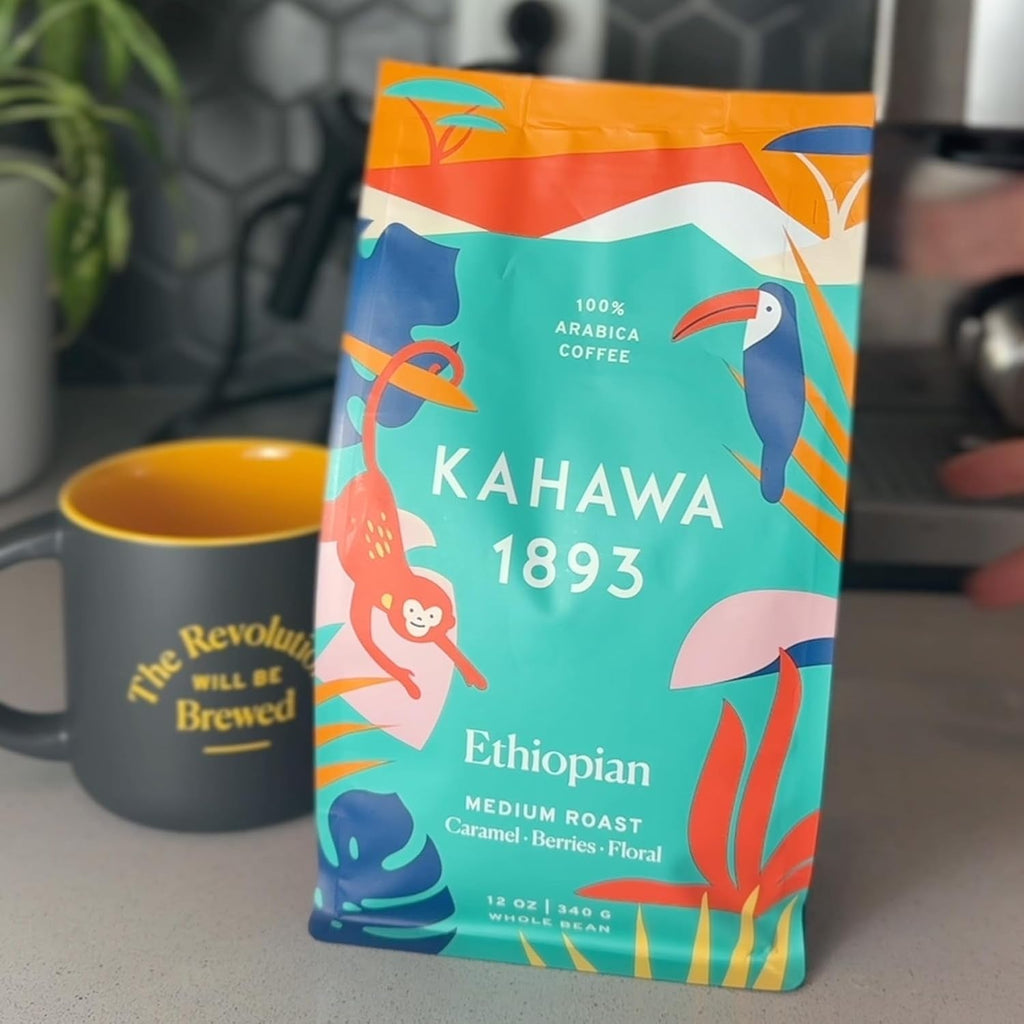 Whole Bean Coffee Medium Light Roast Ethiopian Blend 12 Oz - as Seen on Shark Tank, High Antioxidants, Naturally Sweet, Organically Grown, Ethically & Sustainably Sourced - Haynesworld General Goods