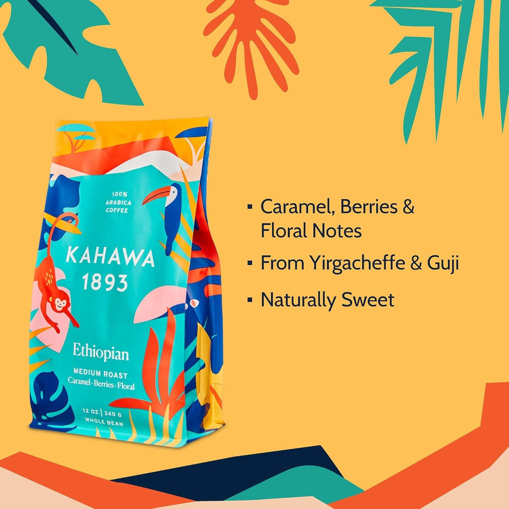 Whole Bean Coffee Medium Light Roast Ethiopian Blend 12 Oz - as Seen on Shark Tank, High Antioxidants, Naturally Sweet, Organically Grown, Ethically & Sustainably Sourced - Haynesworld General Goods