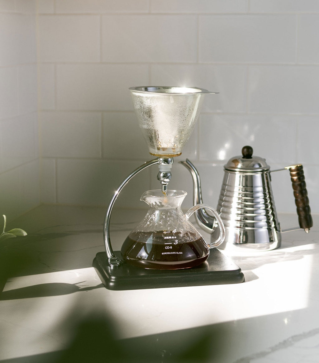Yama Glass Silverton Brewer w/ Black Base & Silver Accents - Shop Coffee Hobby